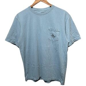 plain blank blue Joe Marlin embroidered front pocket fish logo crewneck T-Shirt